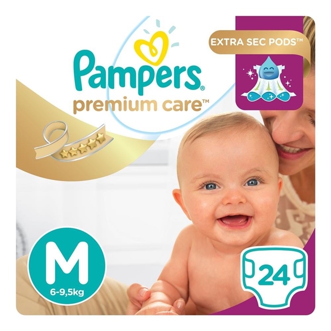 Fralda Descartável Infantil Pampers Premium Care Pacotão M 24unidades