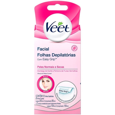 Veet Cera Fria Facial Delicada 12 Folhas