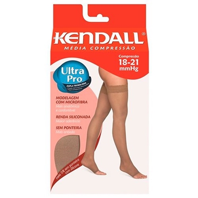 Meia Longa de Média Compressão Kendall Renda com Silicone sem Ponteira Mel Grande 7/8