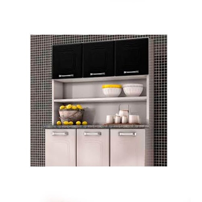 Armário De Cozinha Telasul Rubi 6 Portas 1 Gaveta, Com Vidro, Aço Branco E  Preto - 811226