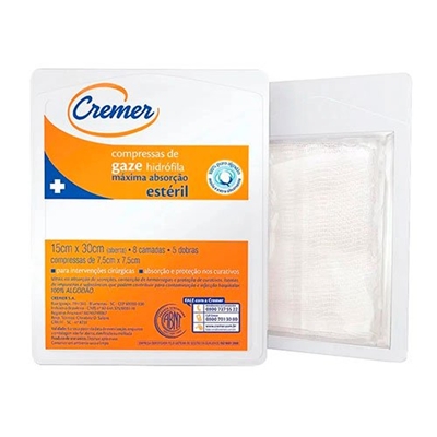 Compressa Gaze Cremer Estéril 13 Fios 7,5X7,5cm 5 Unidades