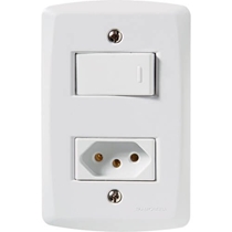 Conjunto Tomada Simples 2P+T Com Interruptor Simples De Embutir Tramontina Lux2 250v 10A Branco (MP)