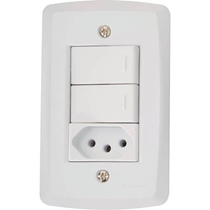 Conjunto Tomada Simples 2P+T Com Interruptor Duplo De Embutir Tramontina Lux2 250v 20A Branco (MP)