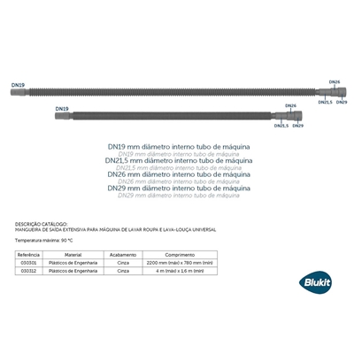 Mangueira De Saída Extensiva Sanfonada Blukit Para Máquina De Lavar Roupas E Lava-Louças 2,20m (MP)