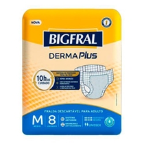 Fralda Descartável Geriátrica Adulto Bigfral Derma Plus Tamanho M 8 unidades