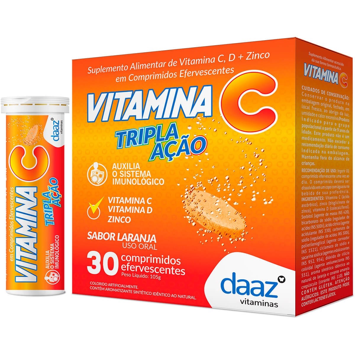 vitamina c tripla ação daaz 30 comprimidos efervescentes bemol farma