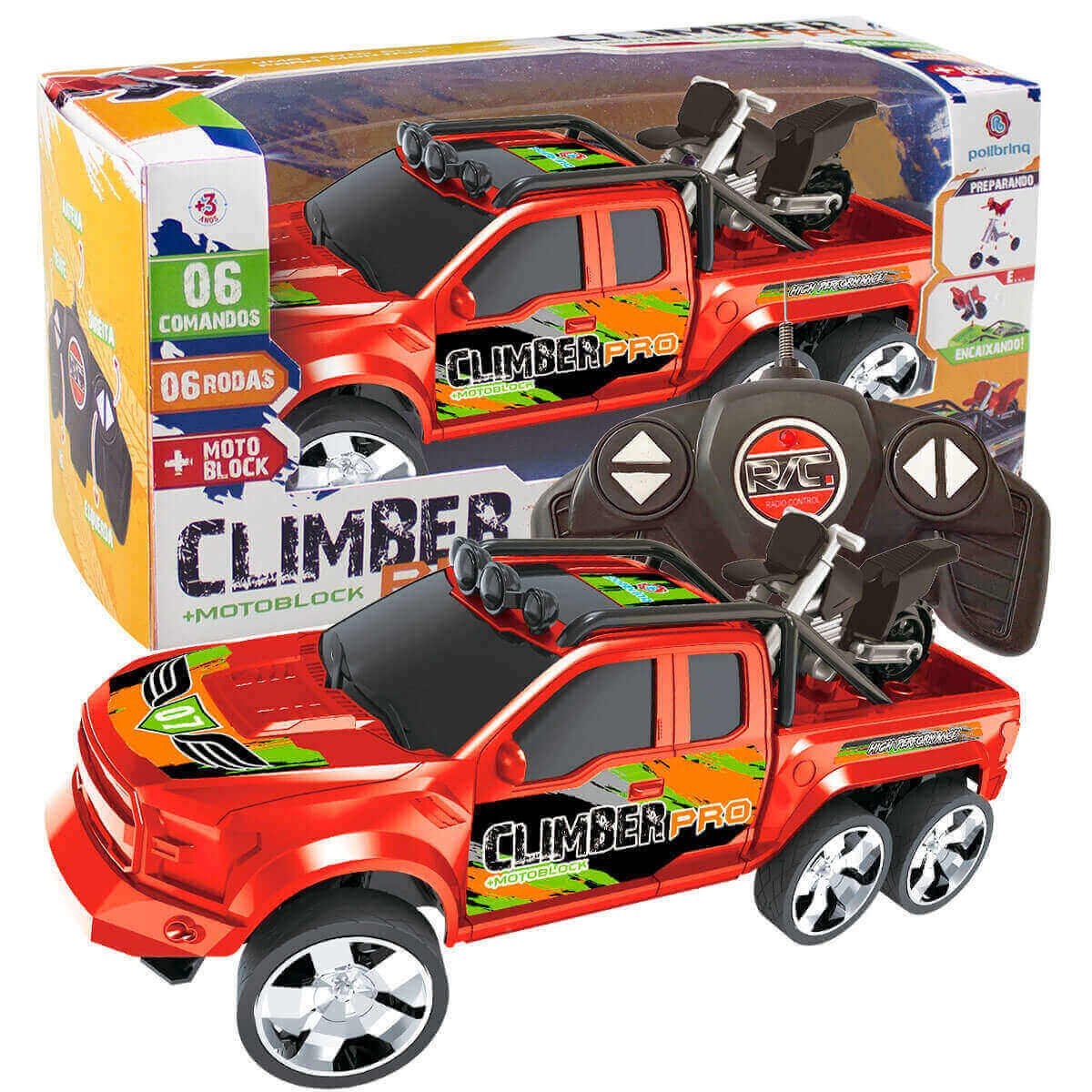 Carrinho de Controle Remoto Pick Up Monster Truck Polibrinq