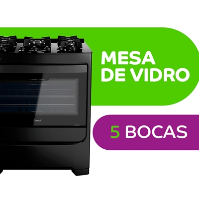 Fogão 5 Bocas Consul Automático Bivolt Preto CFS5VAE