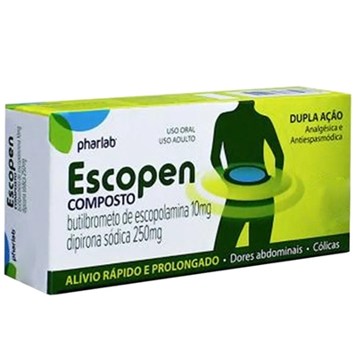 Escopen Composto  10+250mg Caixa Com 10 Comprimidos  Butilbrometo de Escopolamina + Dipirona Revestidos