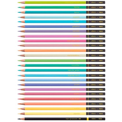 Estojo de Lápis Tris Vibes pastel 24 cores 6B - 607719 - CasaDaArte