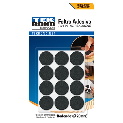 Feltro Adesivo Tekbond Redondo 20mm Preto Contém 24 Unidades (MP)