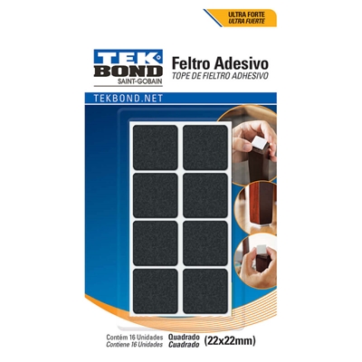 Feltro Adesivo Tekbond Quadrado 22mm Preto Contém 16 Unidades (MP)