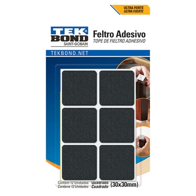 Feltro Adesivo Tekbond Quadrado 30mm Preto Contém 12 Unidades (MP)