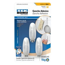 Gancho Adesivo Tekbond Ônix de Plástico Tamanho M 03 Unidades - Branco (MP)