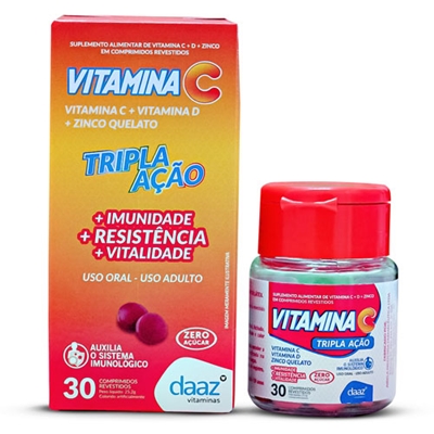 Vitamina C Tripla Ação Daaz 30 Comprimidos Efervescentes