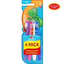 Escova Dental Condor Infantil Dino Pequena 4 Unidades