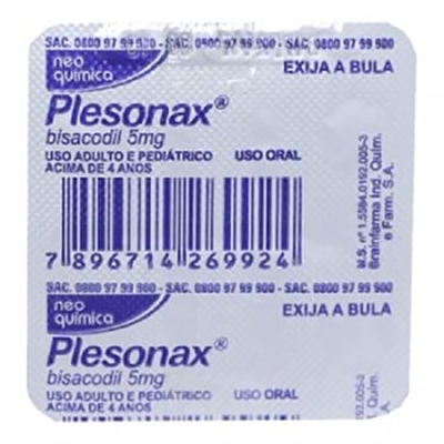 Encontre o melhor preço de bisacodil - plesonax 5 mg com 4 drágeas aqui no  CliqueFarma