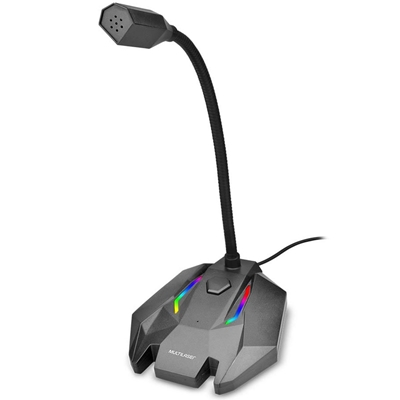 Microfone Gamer Multilaser, Conexão USB, Estrutura Flexível, Plug & Play, Luzes de LED, Preto - PH363