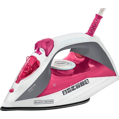 Ferro De Passar A Vapor Black+Decker Com Base Antiaderente Branco E Rosa - FX2200