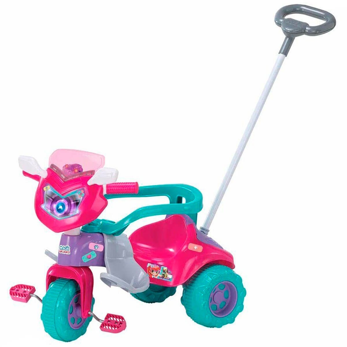 Motoca Triciclo Tico-Tico Dino Pink com Cabo - Magic Toys