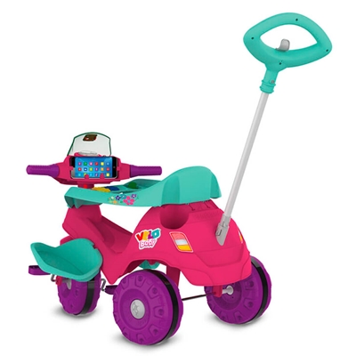 Triciclo Infantil com Capota - Passeio e Pedal - Rosa - Bandeirante