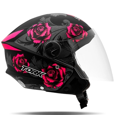 Capacete Pro Tork New Liberty Three Flores Pink E Preto Brilhante 60