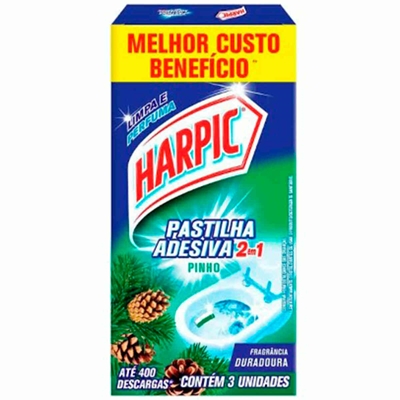 Pastilha Adesiva Sanitária Harpic 2em1 Pinho 9g
