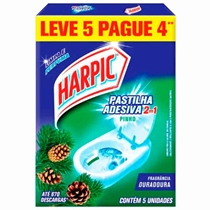 Pastilha Adesiva Sanitária Harpic 2em1 Pinho 9g Leve 5 Pague 4
