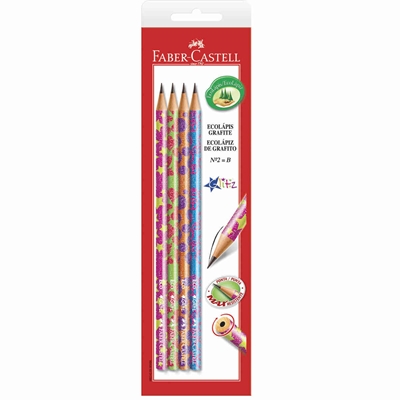 Lápis Grafite Faber-Castell EcoLápis Glitz 2B Redondo Colorido 4 Unidades