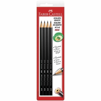 Lápis Grafite Faber-Castell EcoLápis Max 2B Redondo Preto 4 Unidades