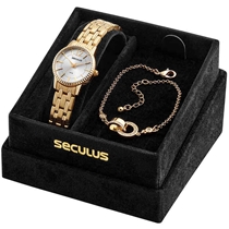 Kit Relógio Feminino Seculus Dourado 77176LPSKDS1K1
