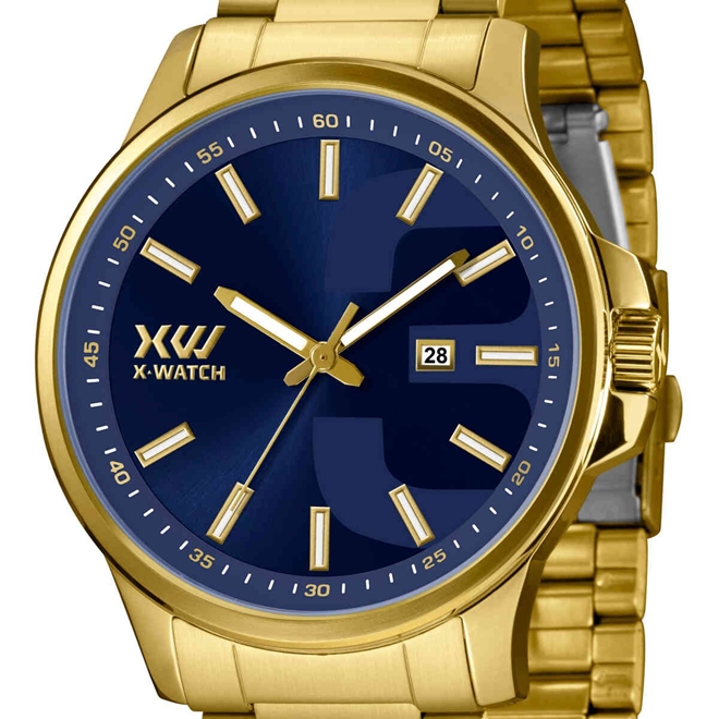 Relógio Magnum Masculino Ma34781l Dourado Azul Aço