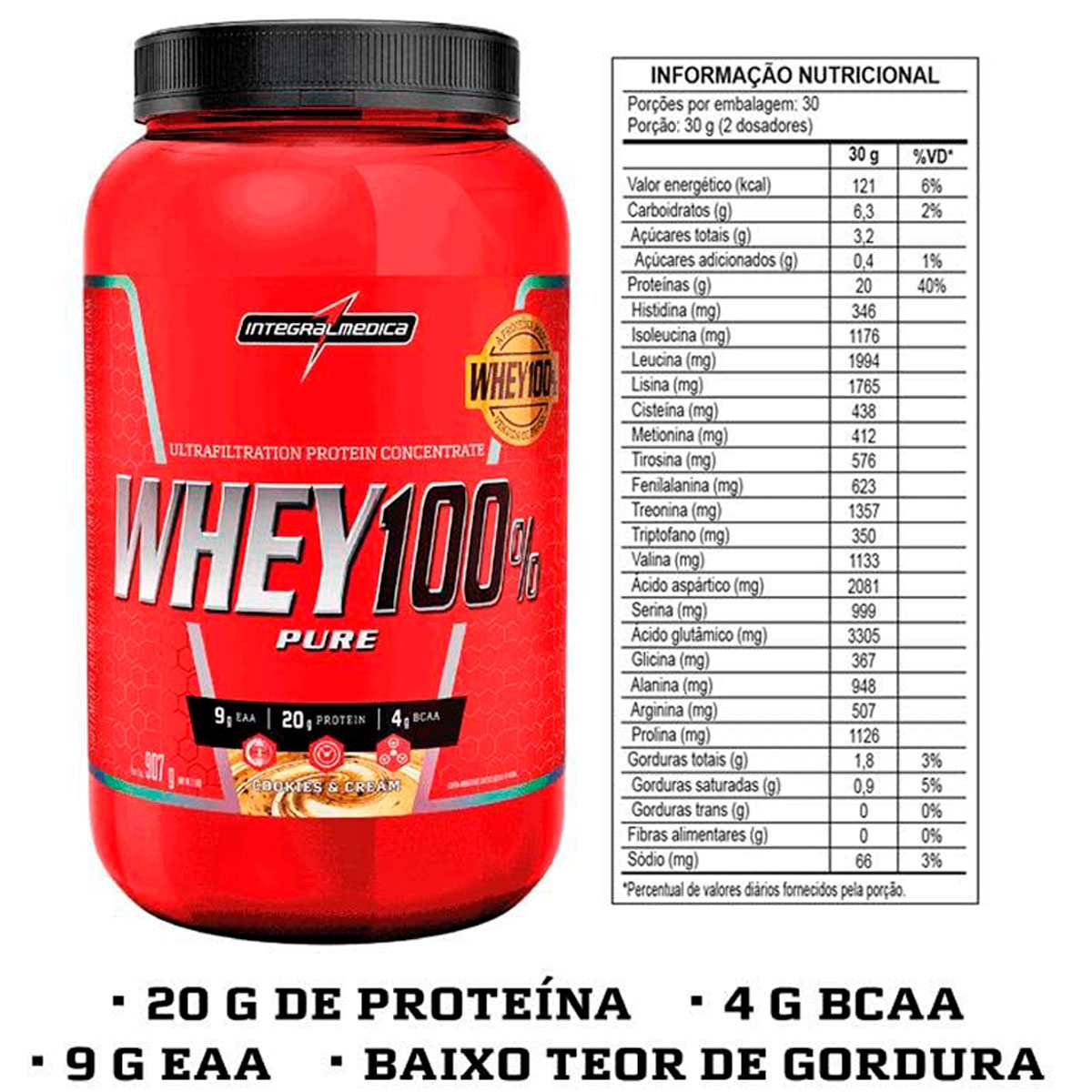 Whey 100 Cookies And Cream Integralmedica 900g Bemol Farma