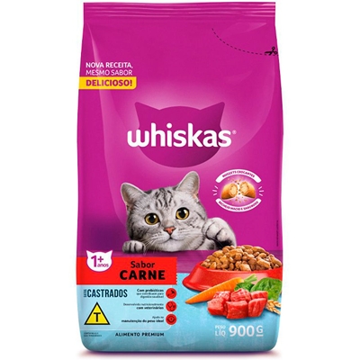 Ração Whiskas Para Gatos Adultos Castrados Carne 900g (MP)