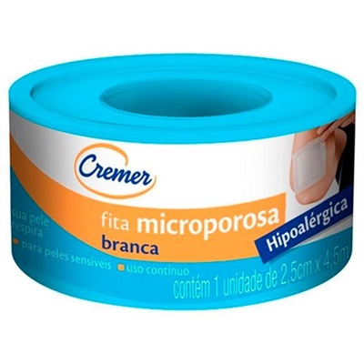 Fita Microporosa Cremer Hipoalérgica Branca 2,5cm x 4,5m