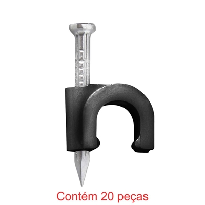 Fixa Fio Coaxial 6mm + Prego 2,5x25mm Preto 20 Peças - Sforplast (MP)