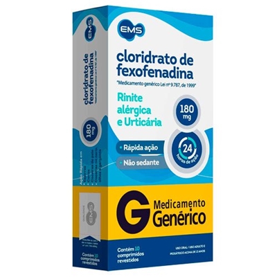 Cloridrato De Fexofenadina 180mg  10 Comprimidos Revestidos Ems