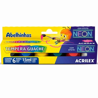 Tinta Guache Acrilex Neon Com 6 Unidades 01006