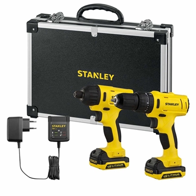 Kit Parafusadeira E Furadeira De Impacto Stanley 3/8 10MM /1/6 6,35MM Bivolt SCHI121S2FK-BR