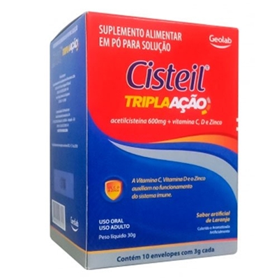 Cisteil Tripla Ação 600mg 10 Envelopes Sabor Laranja Geolab