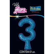 Vela Puro Glitter Nº3 Festcolor Azul (MP)