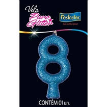 Vela Puro Glitter Nº8 Festcolor Azul (MP)