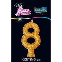 Vela Puro Glitter Nº8 Festcolor Ouro (MP)