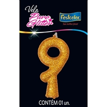 Vela Puro Glitter Nº9 Festcolor Ouro (MP)