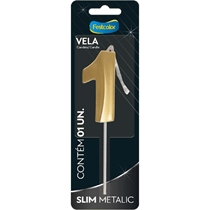 Vela Slim Metallic Nº1 Festcolor Ouro (MP)