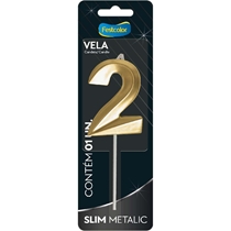 Vela Slim Metallic Nº2 Festcolor Ouro (MP)
