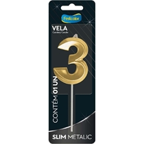 Vela Slim Metallic Nº3 Festcolor Ouro (MP)