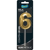 Vela Slim Metallic Nº6 Festcolor Ouro (MP)