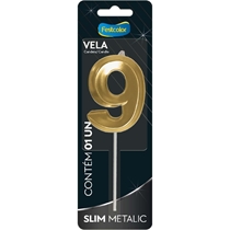 Vela Slim Metallic Nº9 Festcolor Ouro (MP)