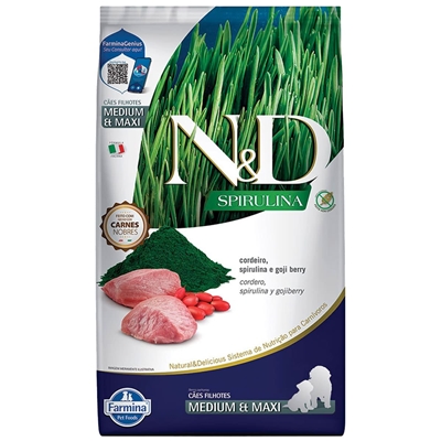 Ração N&D Spirulina Cães Filhote Médios e Grandes Cordeiro 10,1kg (MP)